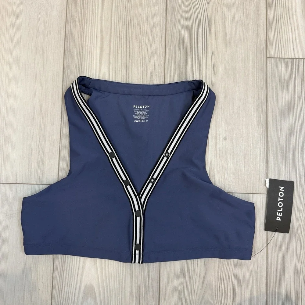 NWT Peloton X Robin Arzon XL Merit‎ V-Neck Button Henley Bra Indigo Blue